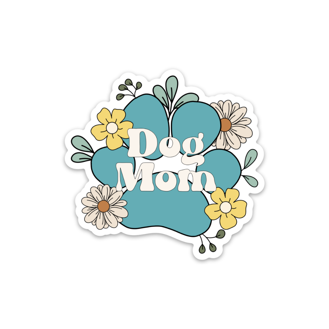 Dog Mom Floral Pawprint Weatherproof Sticker