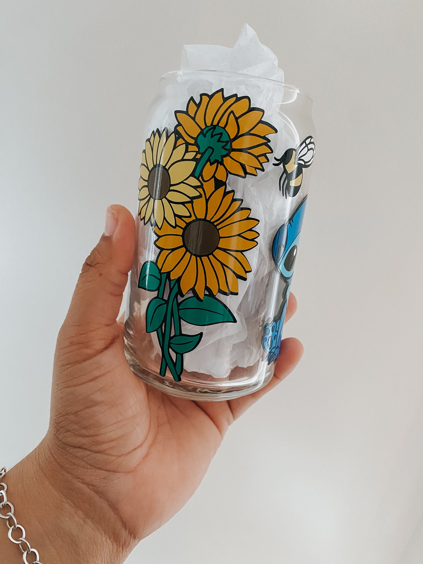 Stitch & Sunflowers Libbey Glass Can