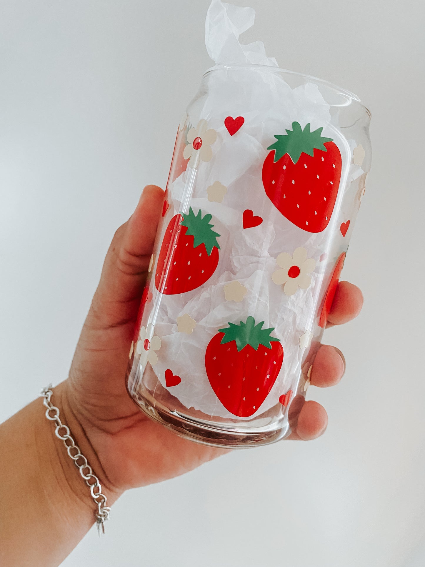 Strawberries & Cream Flowers Libbey Glass Can
