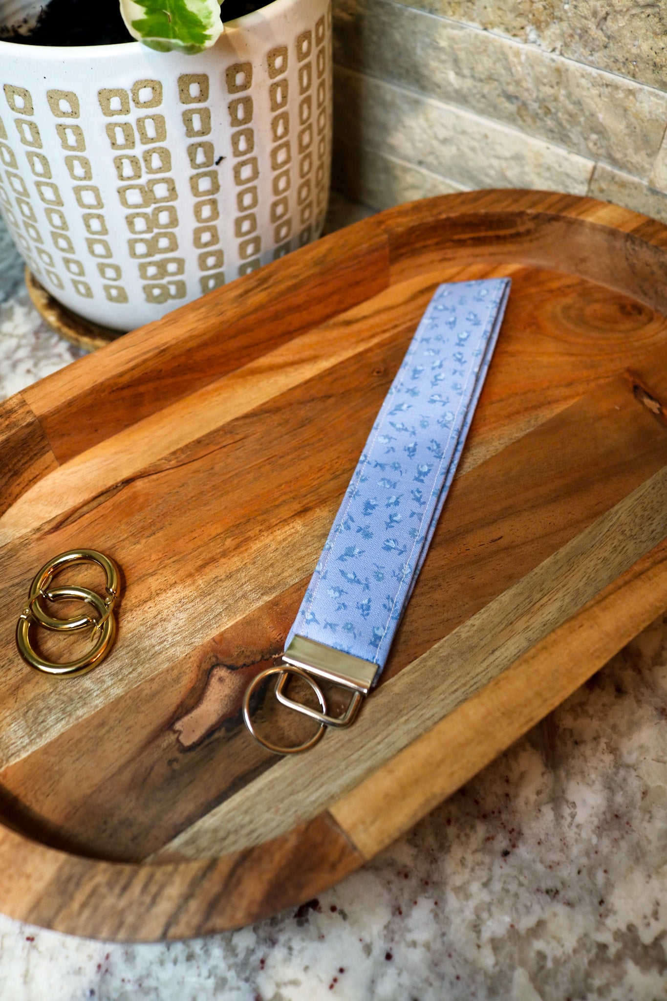 Blue Floral Wristlet