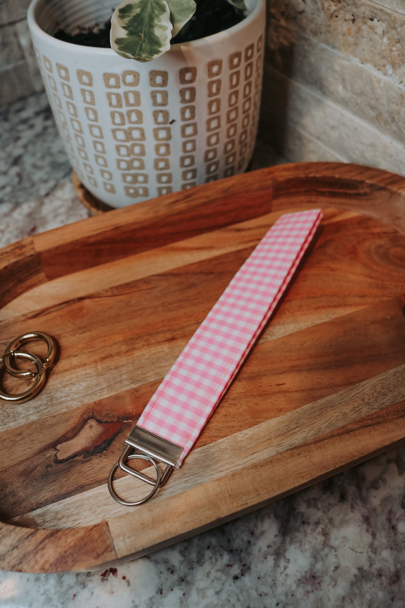 Pink Gingham Wristlet
