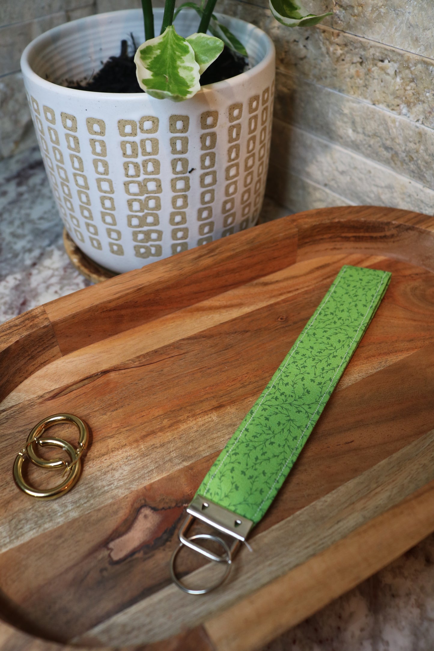 Green Floral Vines Wristlet